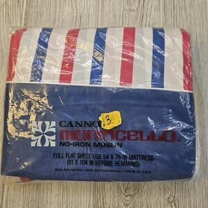 New Vintage Cannon Monticello Full Size Flat Sheet Red White Blue Striped NOS